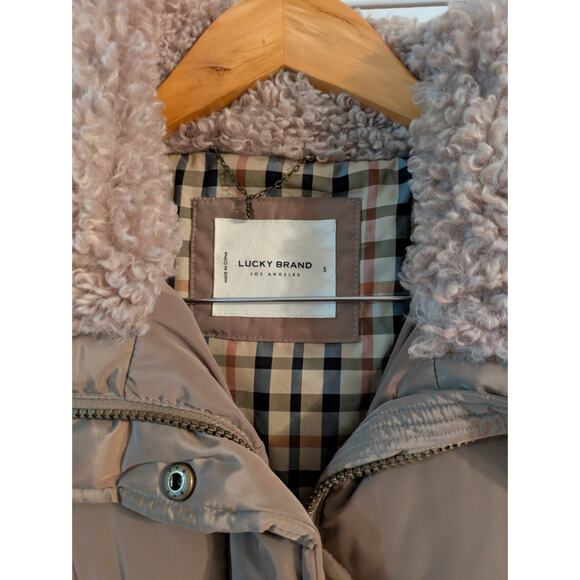 Long Women's Insulated Jacket Sherpa Collar Lucky Brand Small Dark Khaki - Picture 4 of 6